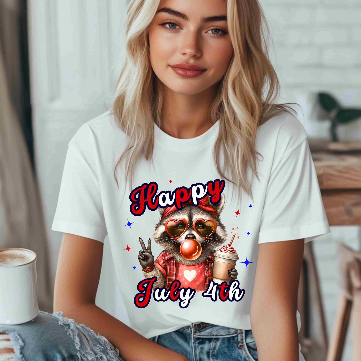 Peace Raccoon July 4th Gildan Mens Softstyle Tee