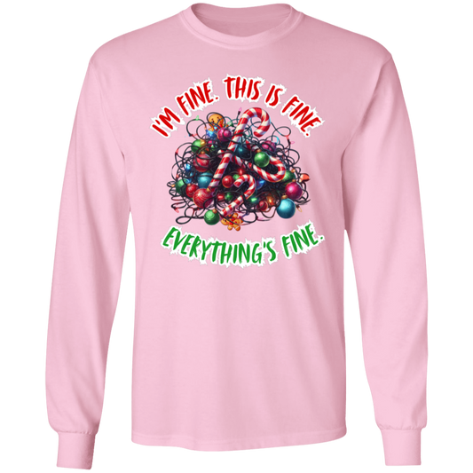 I'm Fine This is Fine Funny Christmas Long sleeved T-Shirt 5.3 oz.