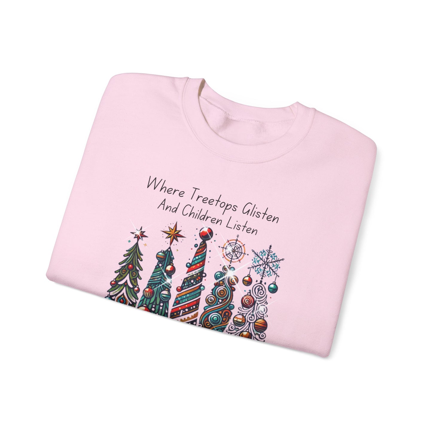 Christmas Tree Rows Crewneck Sweatshirt — “Where Treetops Glisten…To Nothing” Holiday Sweatshirt
