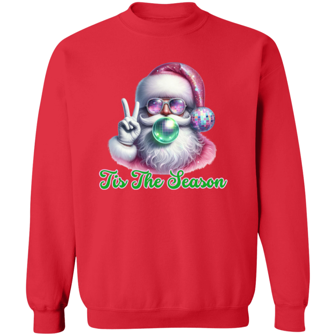 Pink Peace Disco Santa Crewneck Pullover Sweatshirt