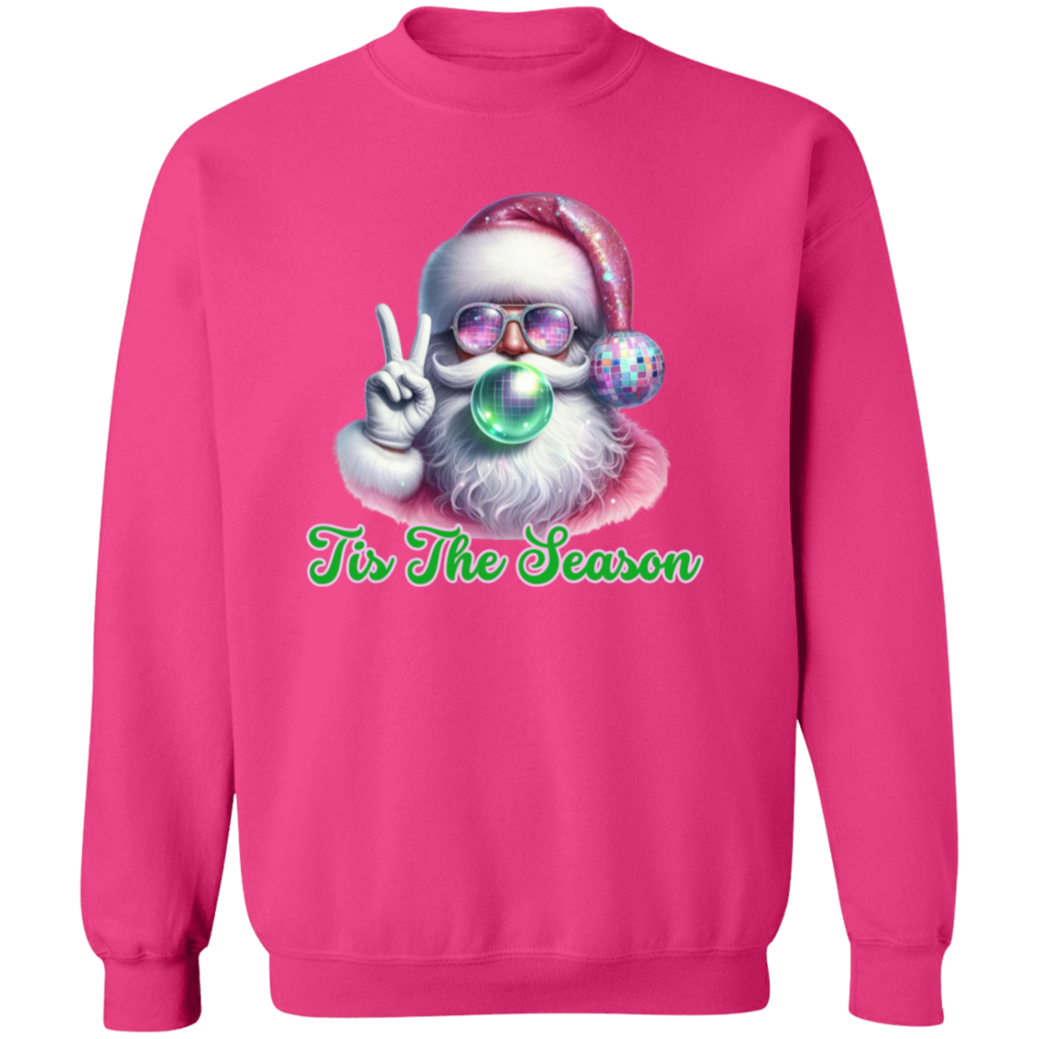 Pink Peace Disco Santa Crewneck Pullover Sweatshirt