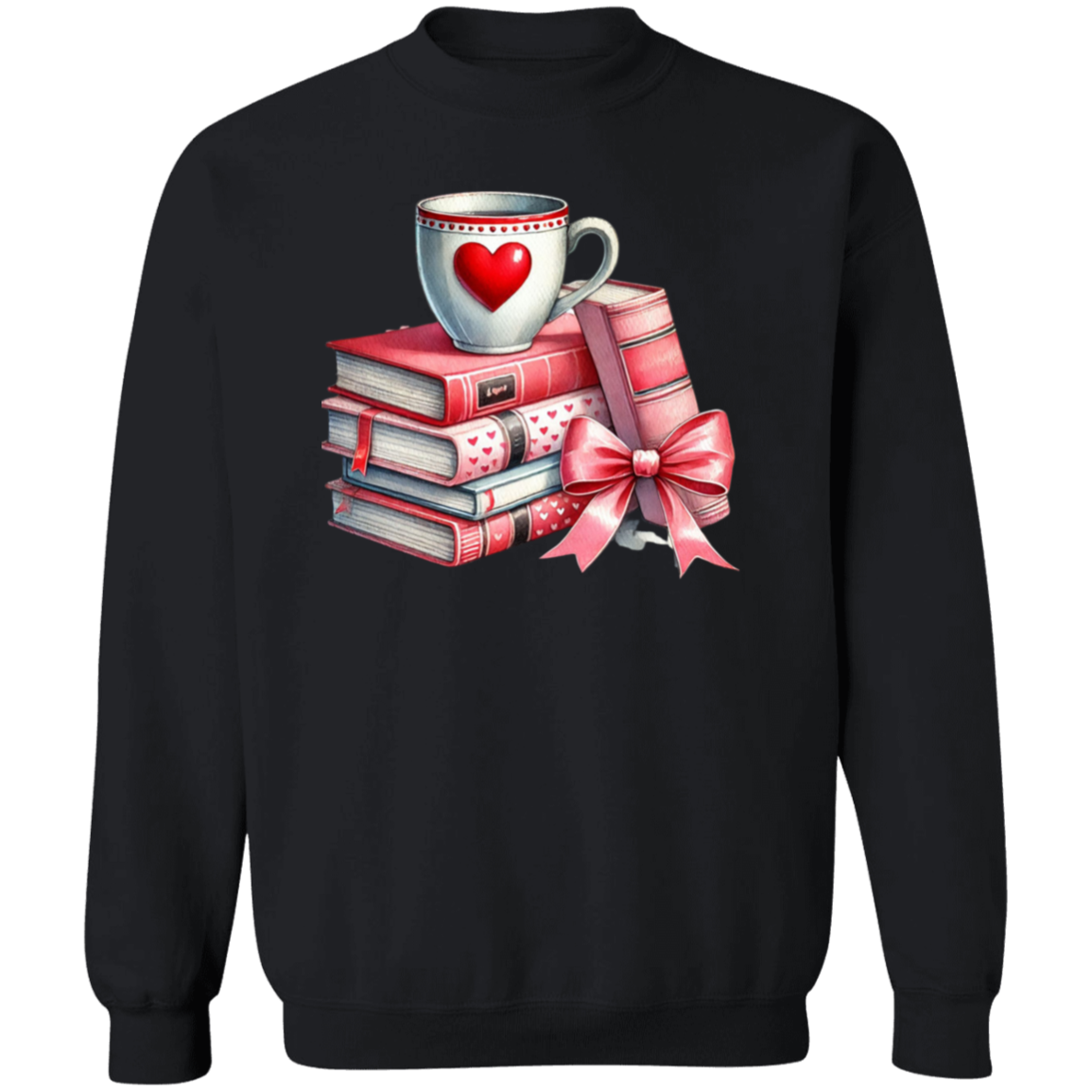 Bows, Books and Coffee Gildan Crewneck Pullover Sweatshirt