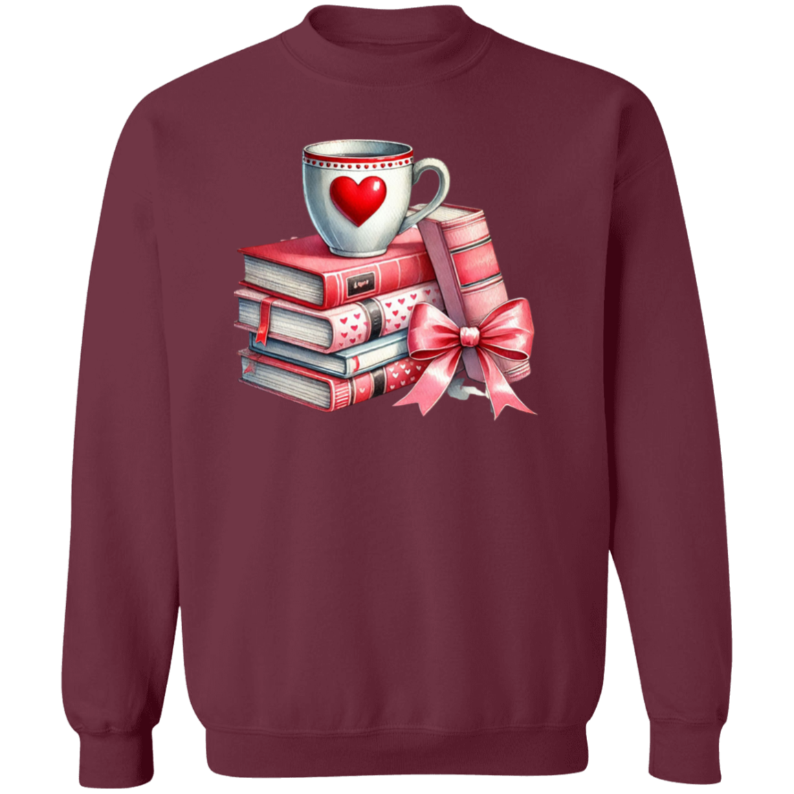 Bows, Books and Coffee Gildan Crewneck Pullover Sweatshirt